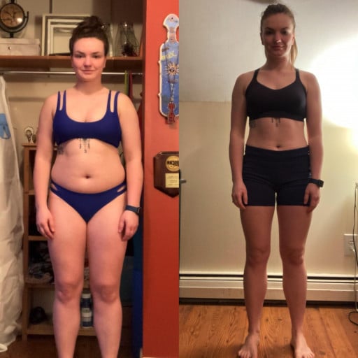 Before and After 25 lbs Fat Loss 5'4 Female 170 lbs to 145 lbs