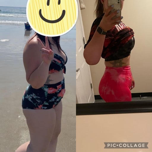 Before and After 37 lbs Fat Loss 5 foot 6 Female 230 lbs to 193 lbs
