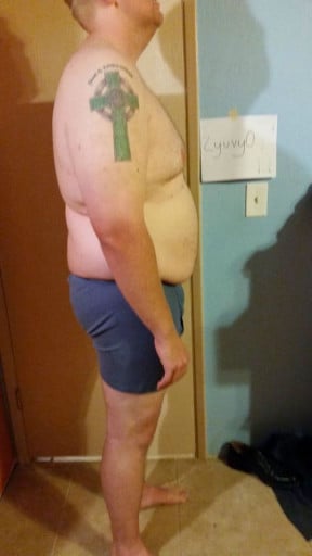 A before and after photo of a 6'4" male showing a snapshot of 291 pounds at a height of 6'4
