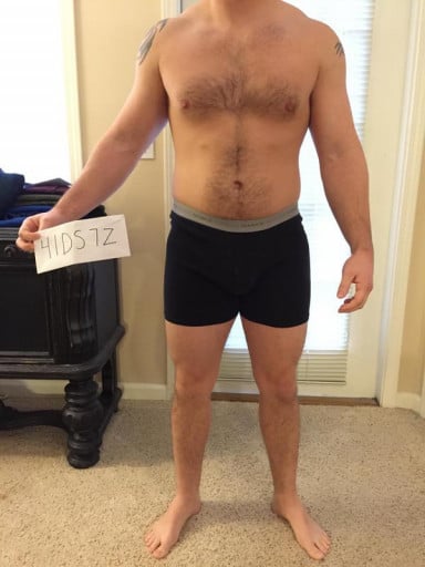 A picture of a 5'7" male showing a snapshot of 182 pounds at a height of 5'7