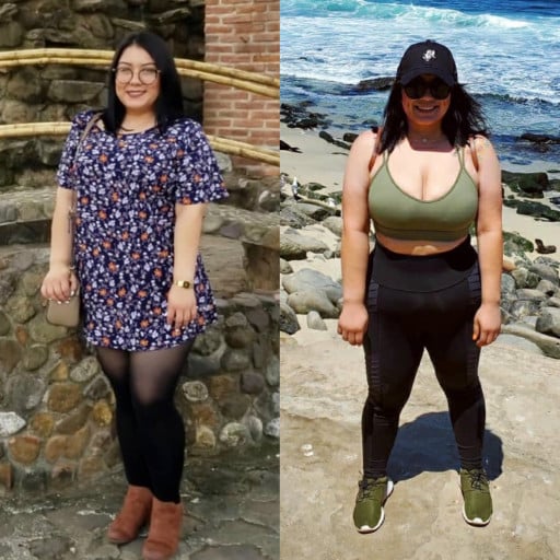 5 foot Female 30 lbs Fat Loss Before and After 170 lbs to 140 lbs