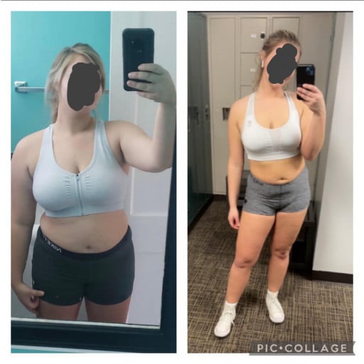 5 foot 4 Female Progress Pics of 36 lbs Fat Loss 192 lbs to 156 lbs
