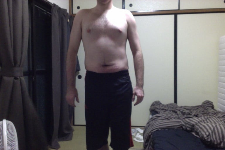 A before and after photo of a 5'9" male showing a snapshot of 171 pounds at a height of 5'9