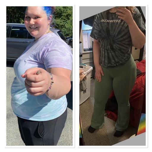 5 feet 3 Female Before and After 120 lbs Fat Loss 290 lbs to 170 lbs