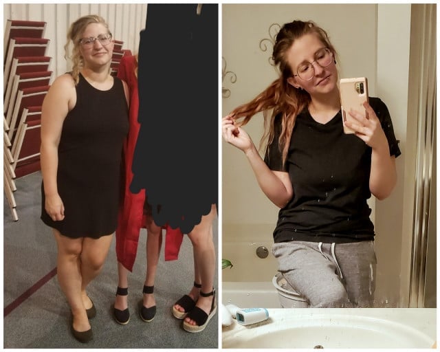 Before and After 40 lbs Weight Loss 5 feet 4 Female 195 lbs to 155 lbs