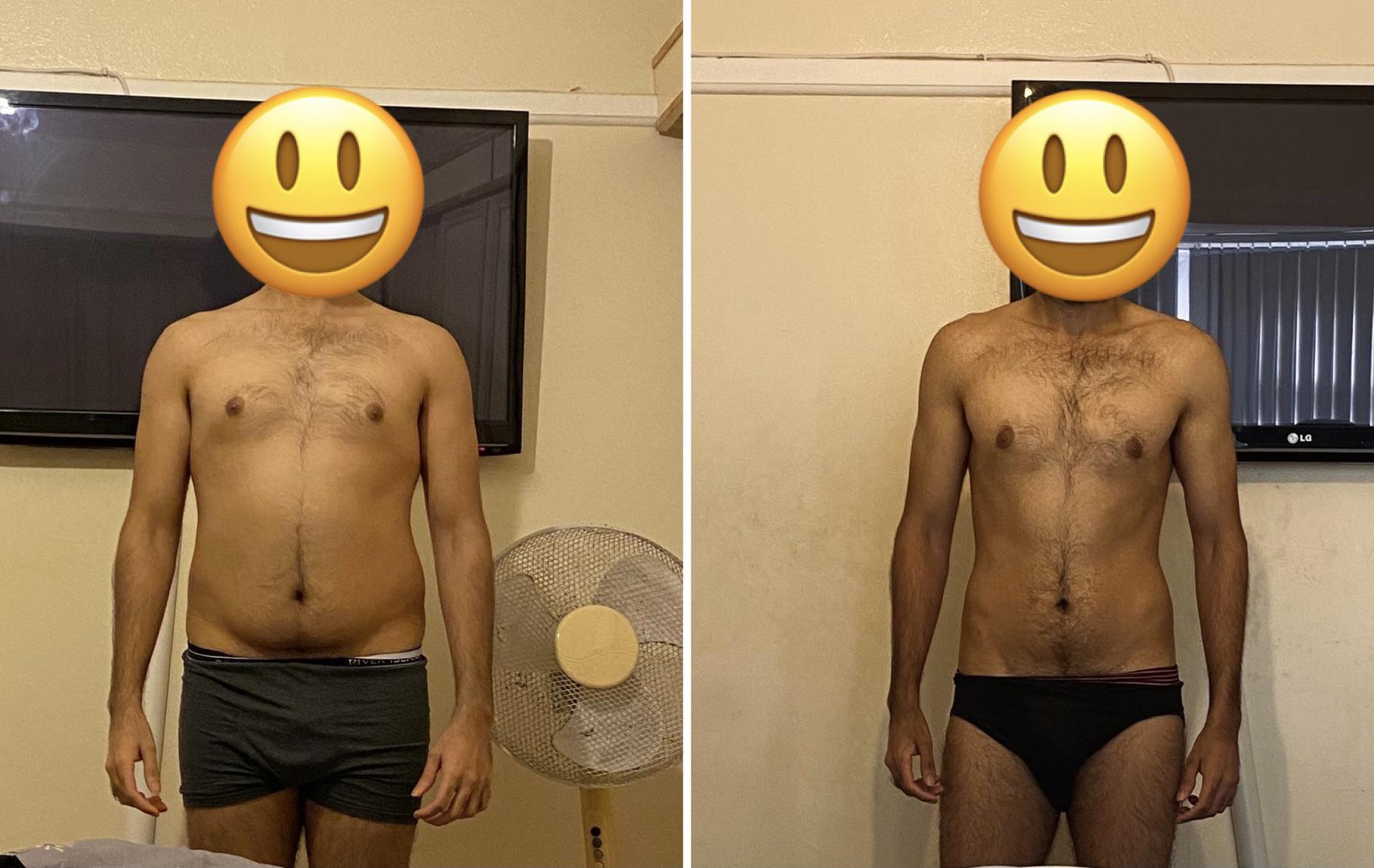 17 lbs Fat Loss Before and After 5 feet 10 Male 165 lbs to 148 lbs