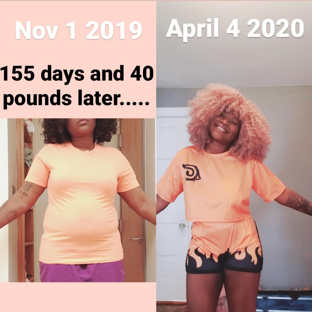 Before and After 39 lbs Fat Loss 5 feet 7 Female 191 lbs to 152 lbs