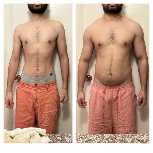35 lbs Muscle Gain Before and After 5 feet 8 Male 128 lbs to 163 lbs