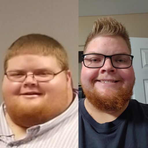 A progress pic of a 5'10" man showing a fat loss from 560 pounds to 465 pounds. A respectable loss of 95 pounds.