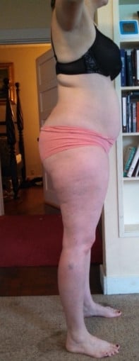 A photo of a 5'8" woman showing a snapshot of 203 pounds at a height of 5'8