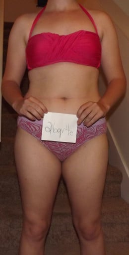 A photo of a 5'6" woman showing a snapshot of 144 pounds at a height of 5'6