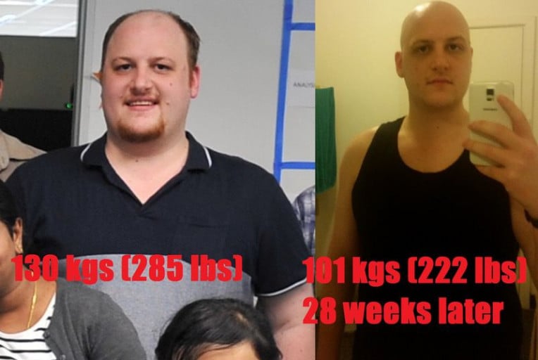 Before and After 63 lbs Weight Loss 5'9 Male 285 lbs to 222 lbs