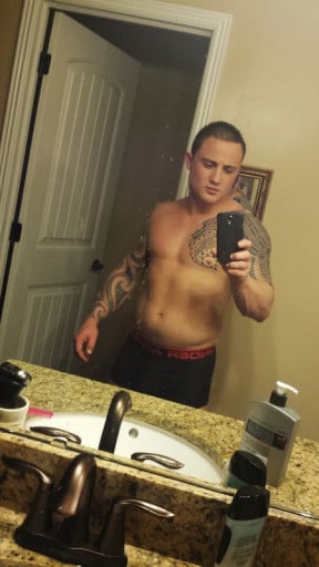 A progress pic of a 5'6" man showing a weight cut from 185 pounds to 150 pounds. A respectable loss of 35 pounds.
