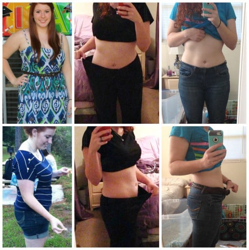 A progress pic of a 5'4" woman showing a fat loss from 167 pounds to 145 pounds. A respectable loss of 22 pounds.