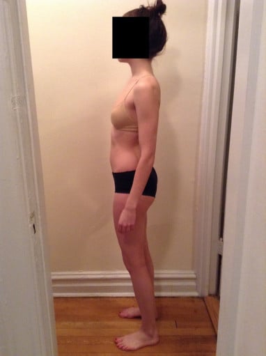 A progress pic of a 5'5" woman showing a snapshot of 107 pounds at a height of 5'5