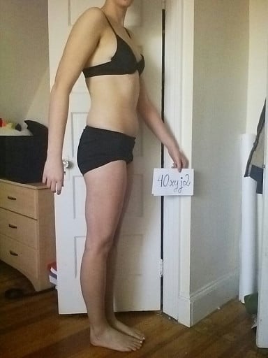 A before and after photo of a 6'2" female showing a snapshot of 180 pounds at a height of 6'2
