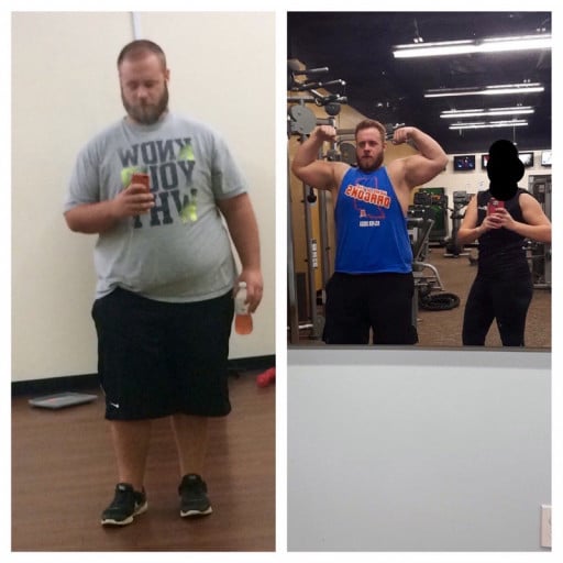 A progress pic of a 5'11" man showing a fat loss from 350 pounds to 290 pounds. A net loss of 60 pounds.