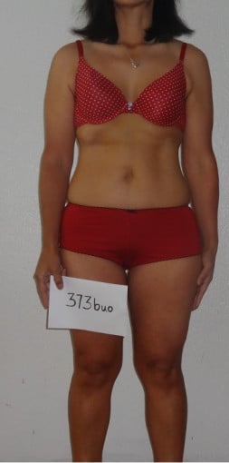 A progress pic of a 5'4" woman showing a snapshot of 143 pounds at a height of 5'4