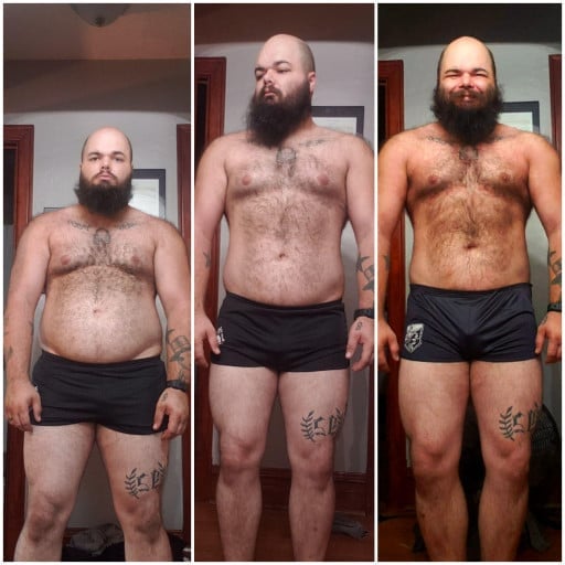 A before and after photo of a 5'7" male showing a weight reduction from 240 pounds to 224 pounds. A respectable loss of 16 pounds.