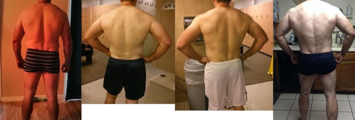 A picture of a 6'0" male showing a weight reduction from 250 pounds to 235 pounds. A total loss of 15 pounds.