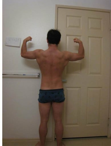 A before and after photo of a 5'2" male showing a snapshot of 132 pounds at a height of 5'2