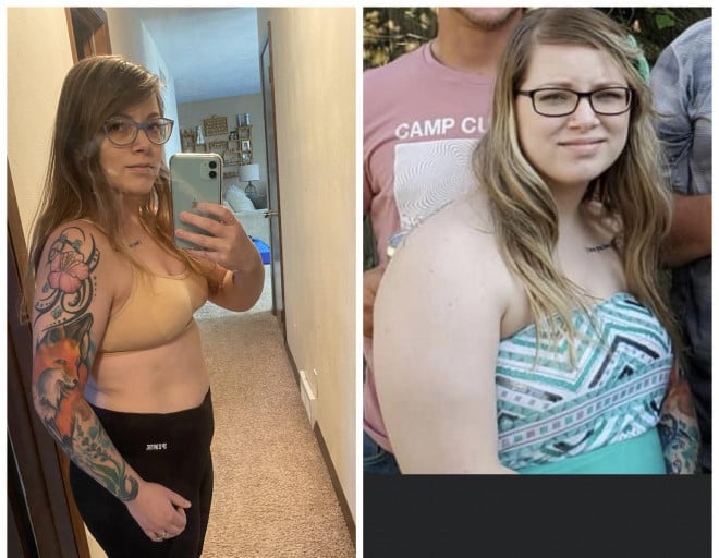 27 lbs Fat Loss Before and After 5 foot Female 178 lbs to 151 lbs