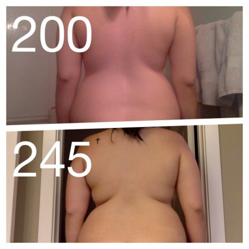 5 foot Female 45 lbs Fat Loss Before and After 245 lbs to 200 lbs