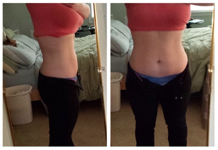 A progress pic of a 5'3" woman showing a weight reduction from 200 pounds to 160 pounds. A total loss of 40 pounds.