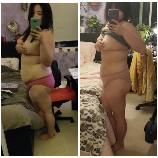 42 lbs Fat Loss Before and After 5 feet 4 Female 210 lbs to 168 lbs