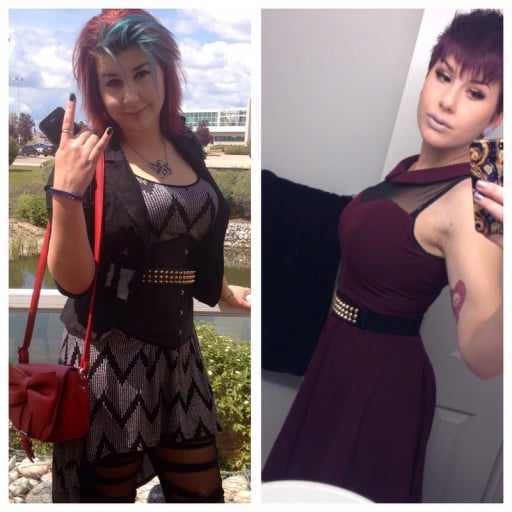 Before and After 52 lbs Weight Loss 6 foot Female 217 lbs to 165 lbs