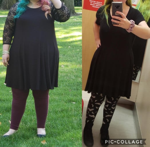 5'7 Female Before and After 103 lbs Fat Loss 296 lbs to 193 lbs