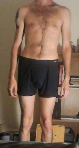A progress pic of a 5'10" man showing a snapshot of 120 pounds at a height of 5'10