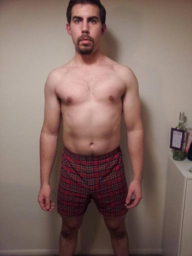 A before and after photo of a 5'8" male showing a snapshot of 167 pounds at a height of 5'8