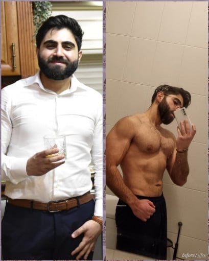 Before and After 35 lbs Weight Loss 5 feet 9 Male 195 lbs to 160 lbs