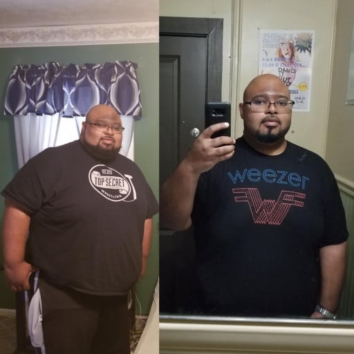 A progress pic of a person at 329 lbs