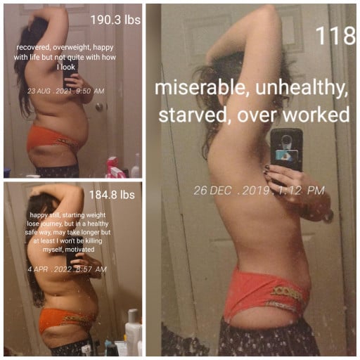 5 foot 2 Female 16 lbs Fat Loss Before and After 200 lbs to 184 lbs