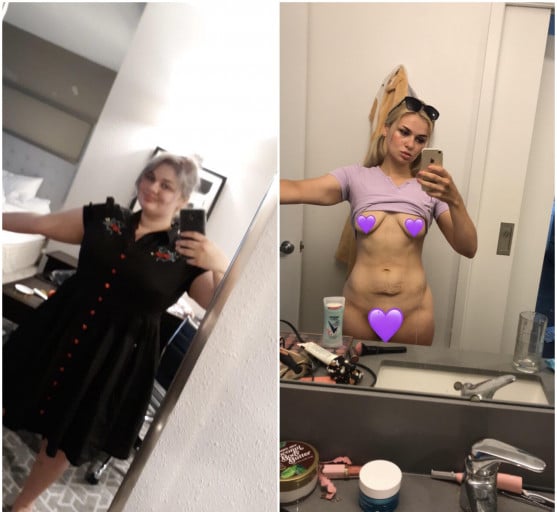 5'4 Female Before and After 105 lbs Fat Loss 230 lbs to 125 lbs