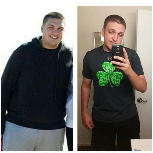 A progress pic of a 6'3" man showing a fat loss from 306 pounds to 248 pounds. A respectable loss of 58 pounds.