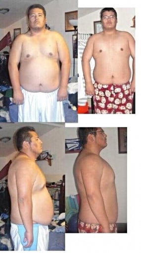 A picture of a 5'10" male showing a weight loss from 289 pounds to 253 pounds. A net loss of 36 pounds.