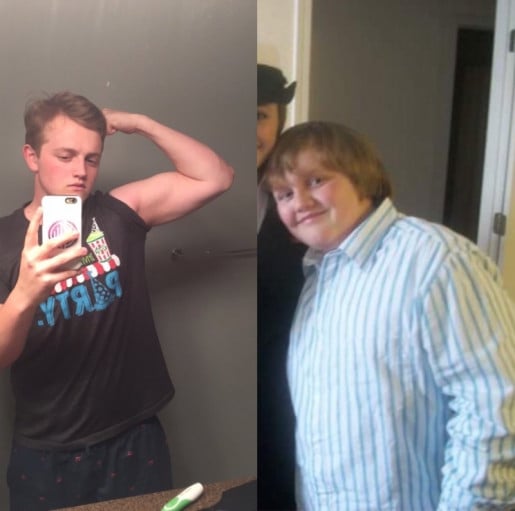 A before and after photo of a 6'1" male showing a weight reduction from 260 pounds to 212 pounds. A net loss of 48 pounds.