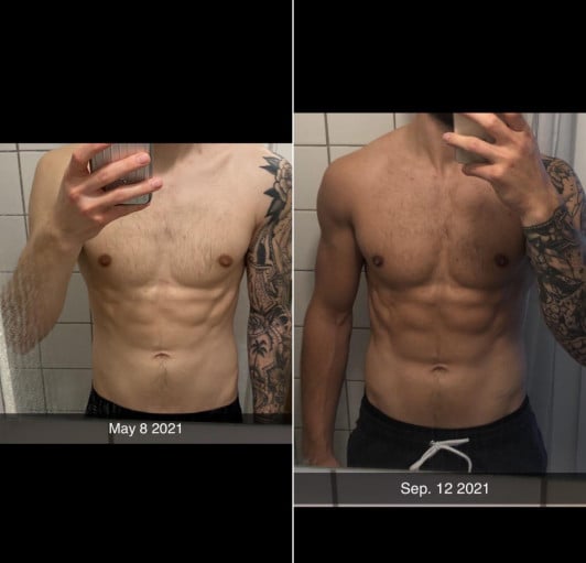 5 foot 9 Male 8 lbs Weight Gain Before and After 136 lbs to 144 lbs