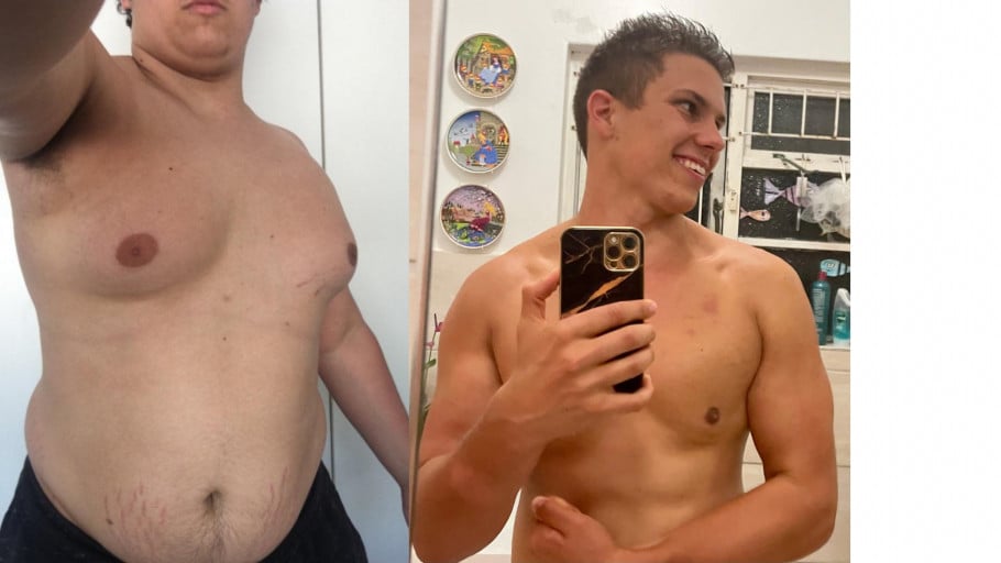 Before and After 100 lbs Weight Loss 6 foot 1 Male 300 lbs to 200 lbs