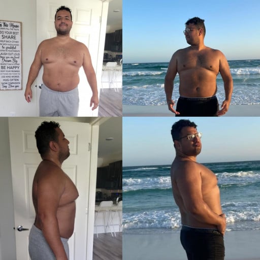 45 lbs Fat Loss Before and After 6'3 Male 290 lbs to 245 lbs