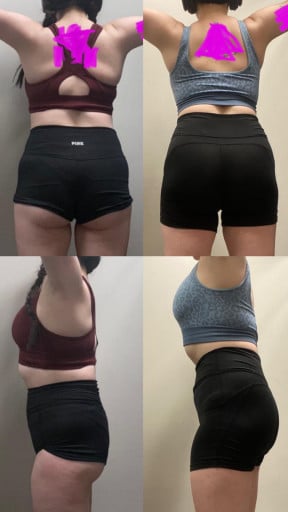 5 feet 8 Female Before and After 4 lbs Weight Gain 165 lbs to 169 lbs