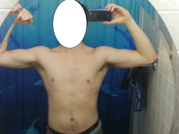 A before and after photo of a 6'0" male showing a muscle gain from 150 pounds to 165 pounds. A total gain of 15 pounds.