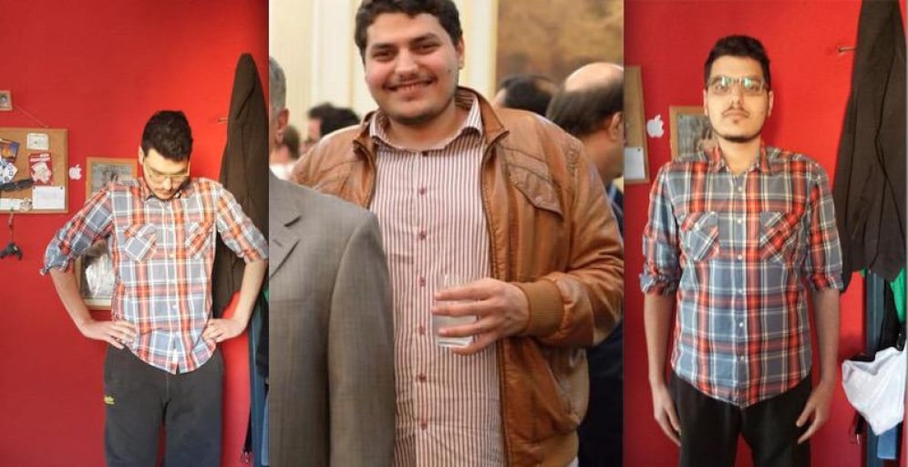 A photo of a 6'2" man showing a weight cut from 300 pounds to 220 pounds. A respectable loss of 80 pounds.