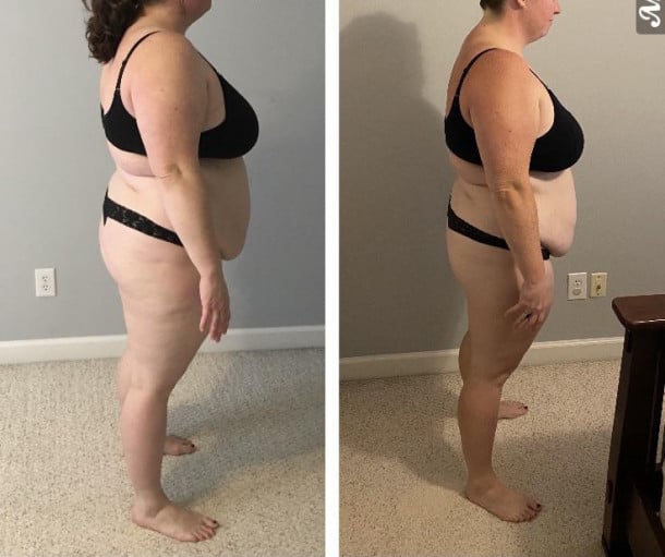 5 feet 5 Female 25 lbs Fat Loss Before and After 260 lbs to 235 lbs