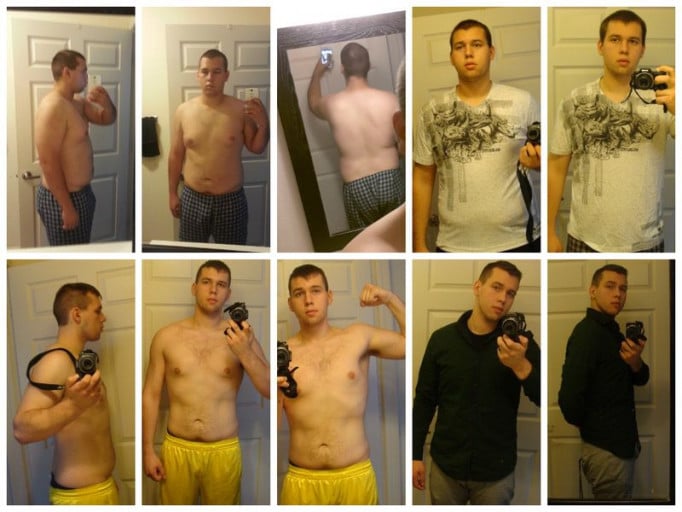 A before and after photo of a 6'2" male showing a weight reduction from 270 pounds to 209 pounds. A total loss of 61 pounds.