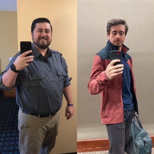 125 lbs Weight Loss Before and After 5 foot 10 Male 290 lbs to 165 lbs