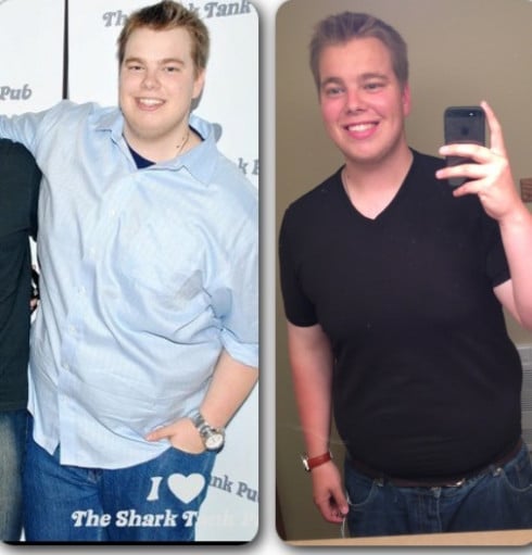 A progress pic of a 6'1" man showing a fat loss from 316 pounds to 275 pounds. A respectable loss of 41 pounds.